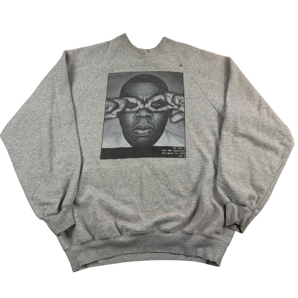 Jay Z Hype Means Nothing Heather Gray Faded Crewneck Rap Hip Hop Size XL